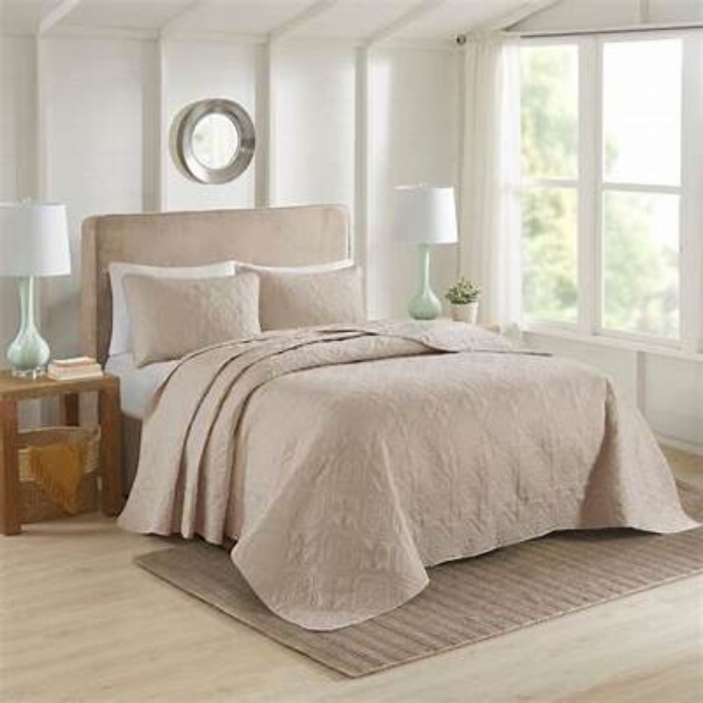 510 Design Hayley Oversized Solid Texture 3 Piece Reversible Bedspread Set - Kha